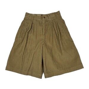 Vintage Lisport Corduroy Shorts Womens Size 4 Tan High Waist Pleated Cotton
